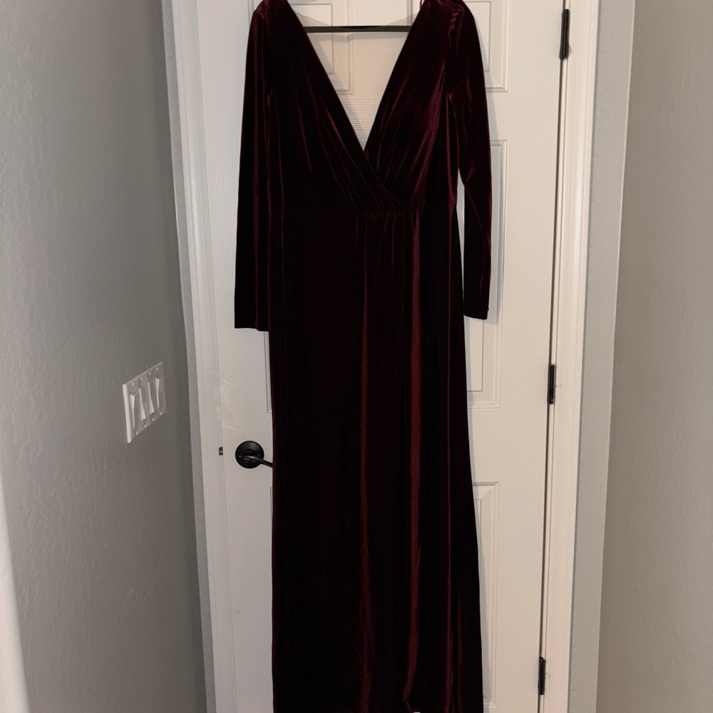 Jenny Yoo Burgundy Velvet Maxi Dress